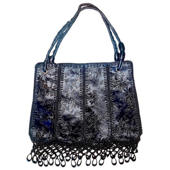 Rare - Black Handwoven & Embroidered Leather Shoulder Bag